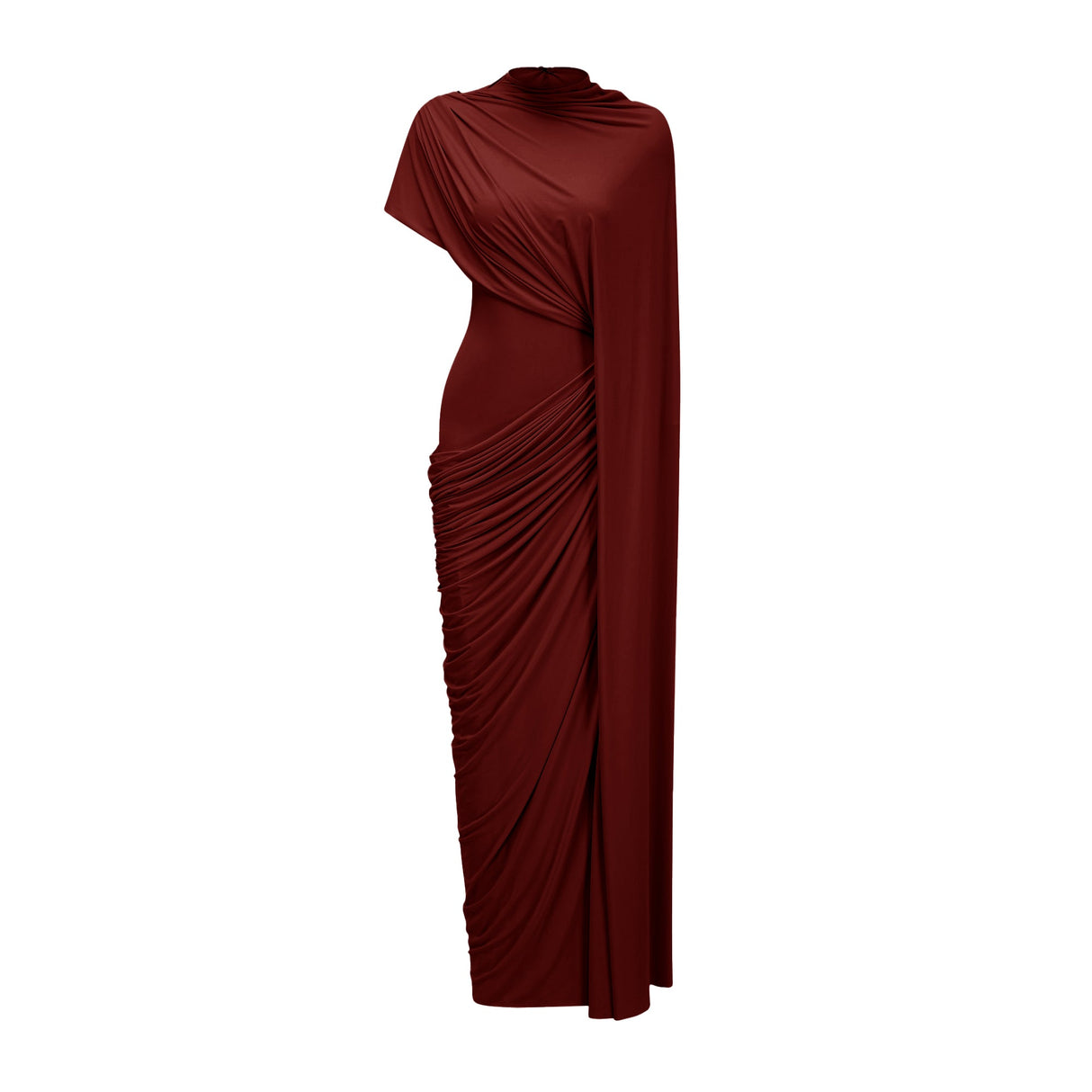 Aurohaya Fenella Red Asymmetrical Draped Cape & Dress Matching Set