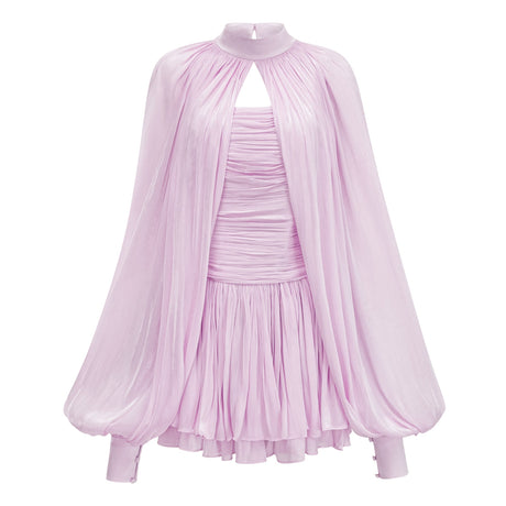 Aurohaya Bernice Lilac Glossy Cape & Dress Set