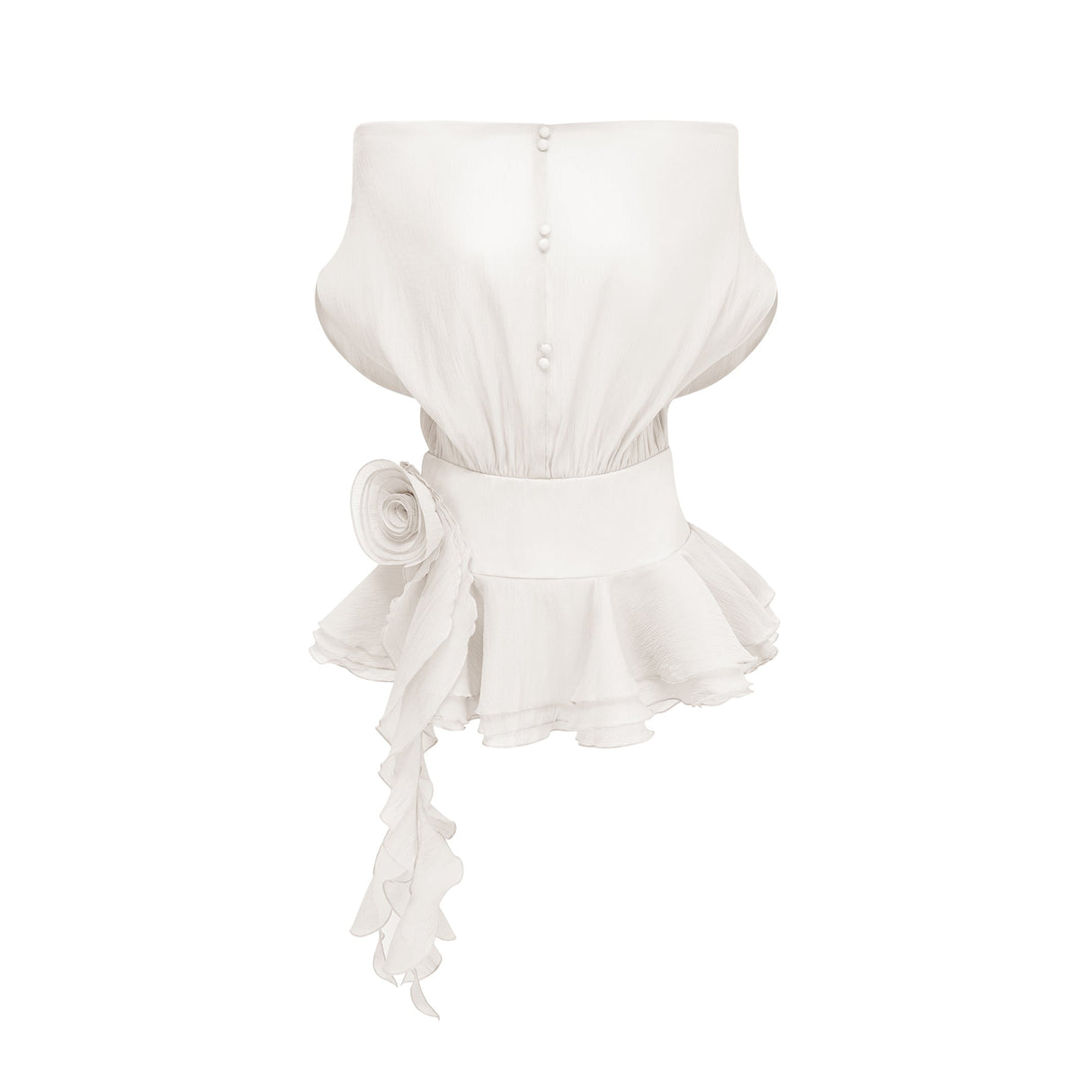 Aurohaya Amélie White Floral Appliqué Flounced Mini Dress