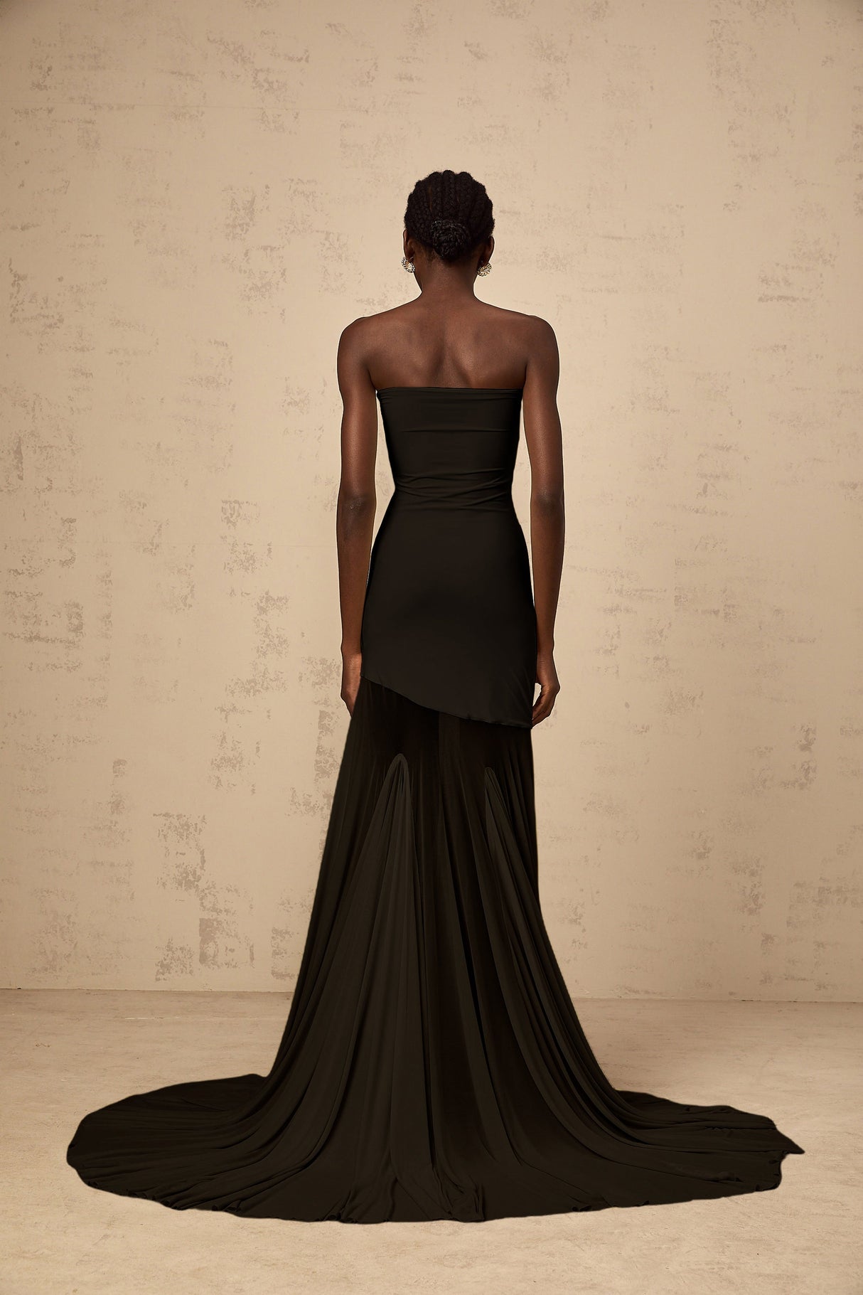 Aurohaya Josiane Black Off-shoulder Sheer Tulle Maxi Dress