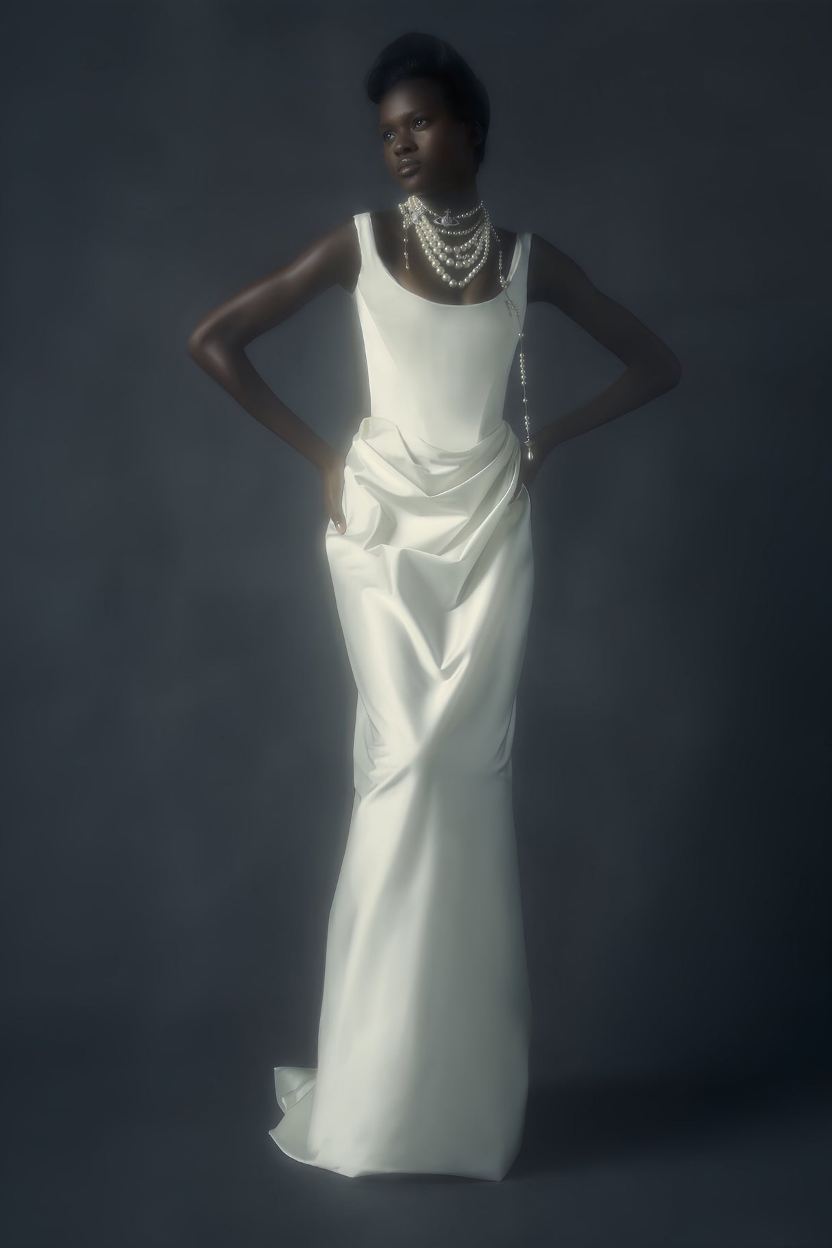 Aurohaya Fiona White Satin Square Neck Maxi Dress