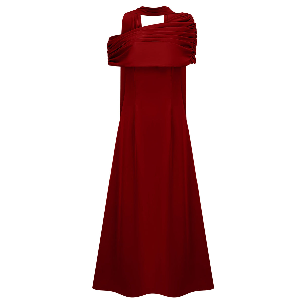 Aurohaya Benedetta Red One Shoulder Satin Maxi Dress