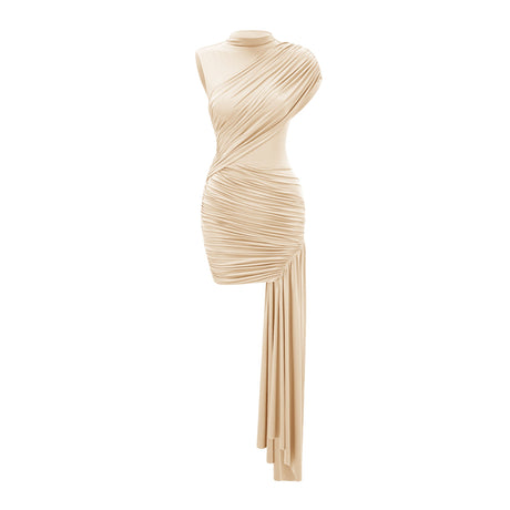 Aurohaya Fée Neutral Asymmetrical Ruched Mini Dress