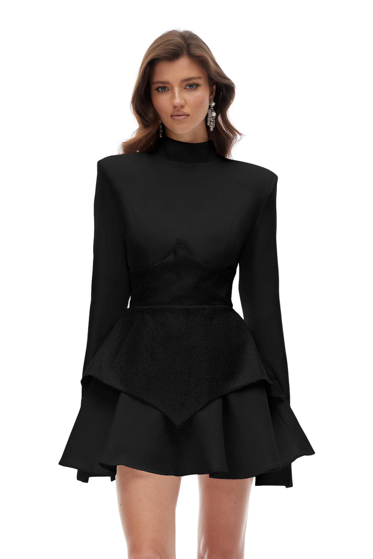 Aurohaya Veronica Black Rhinestone Embellished Mini Dress