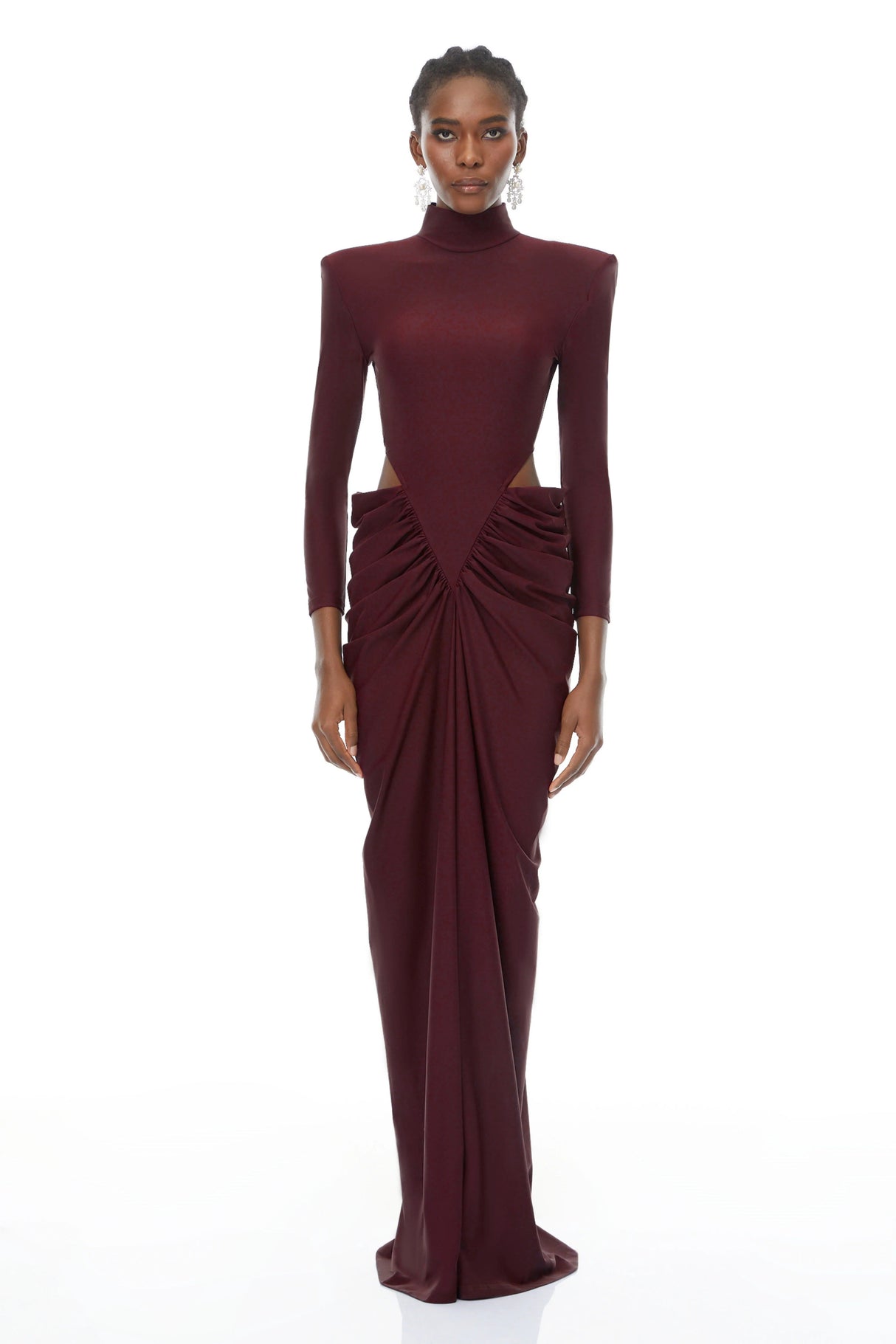 Aurohaya Arlene Red Cut Out Ruched Maxi Dress