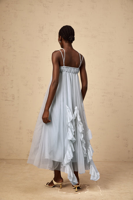 Aurohaya Colette layered ruffled tulle maxi dress in Blue
