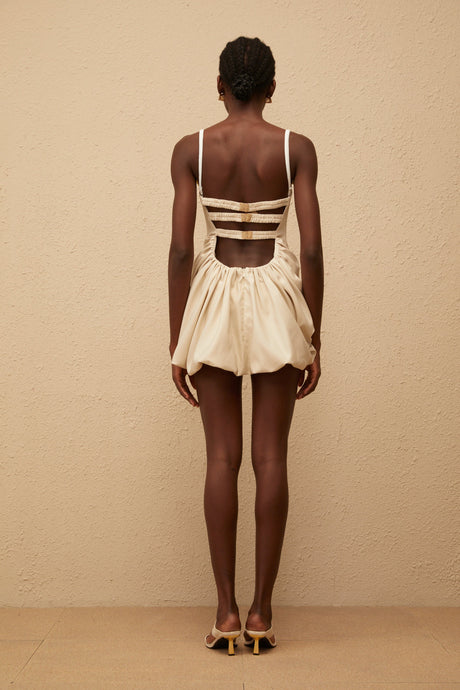Aurohaya Inaya Neutral Panel Corset Mini Dress