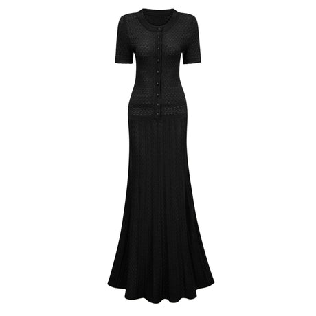 Aurohaya Siena Shirred Crochet-Knit Maxi Dress
