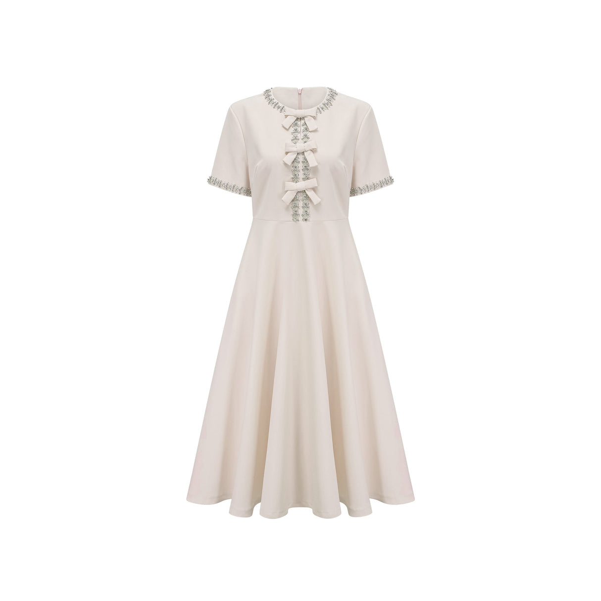 Aurohaya Cassiopeia crystal-accented bow midi dress in White