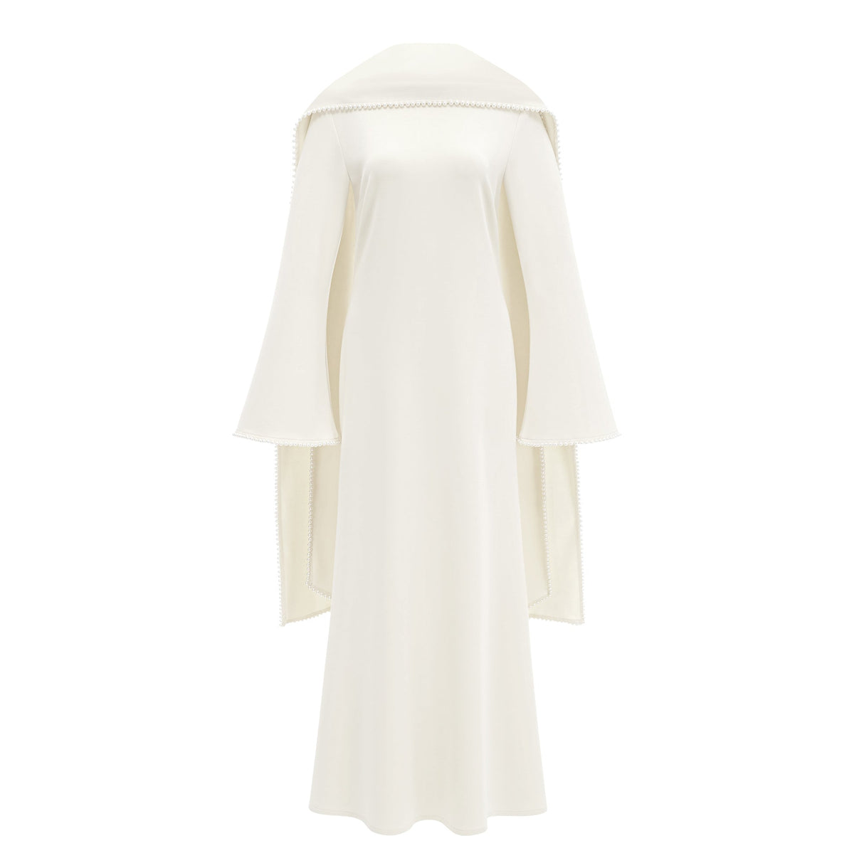 Aurohaya Piroska White Pearl Trim Shawl Detail Maxi Dress