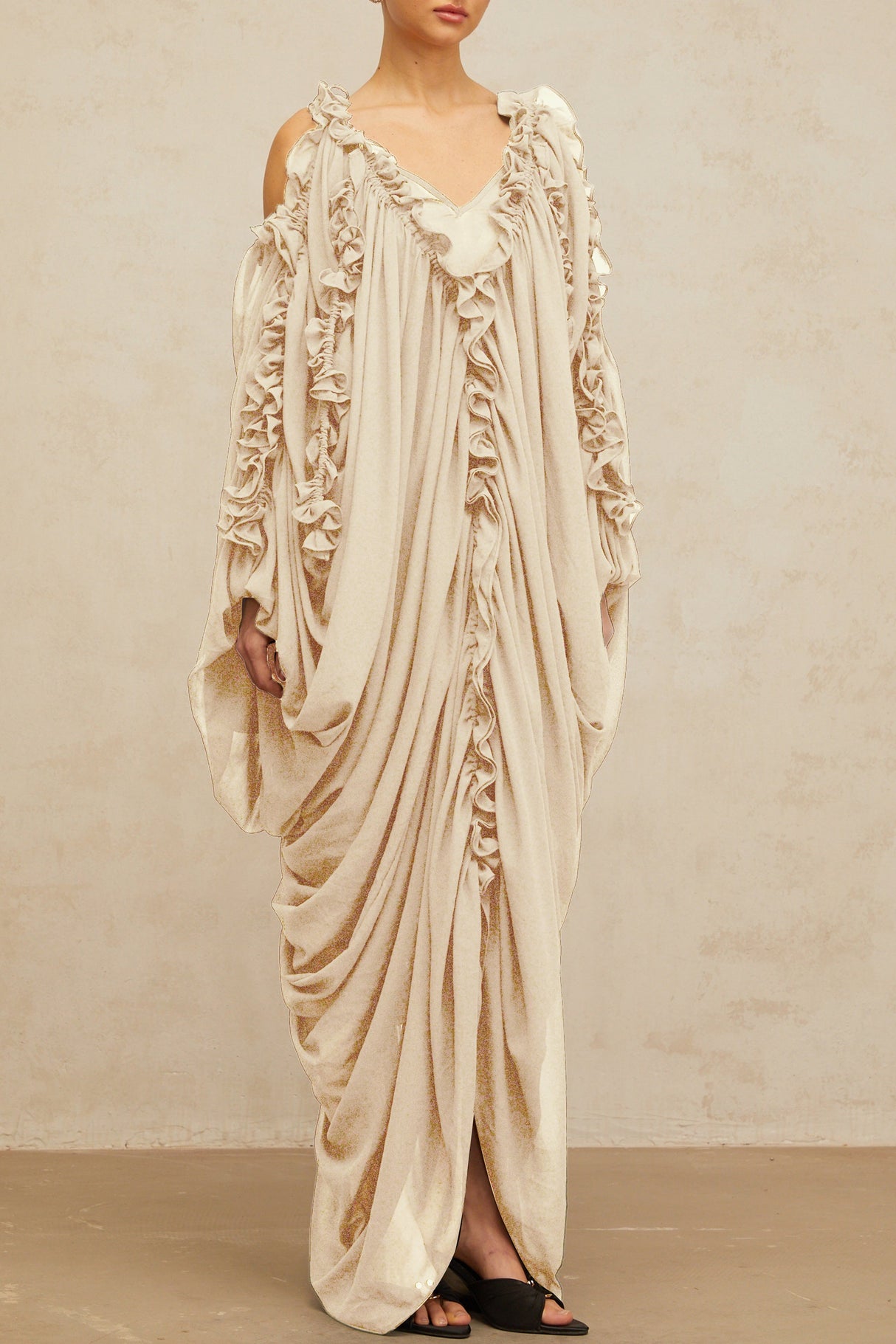 Aurohaya Aglaé ruffled-trim tulle maxi dress
