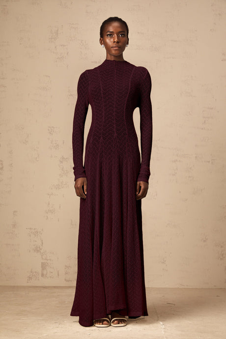 Aurohaya Athena wavy-pattern lace maxi dress in Red
