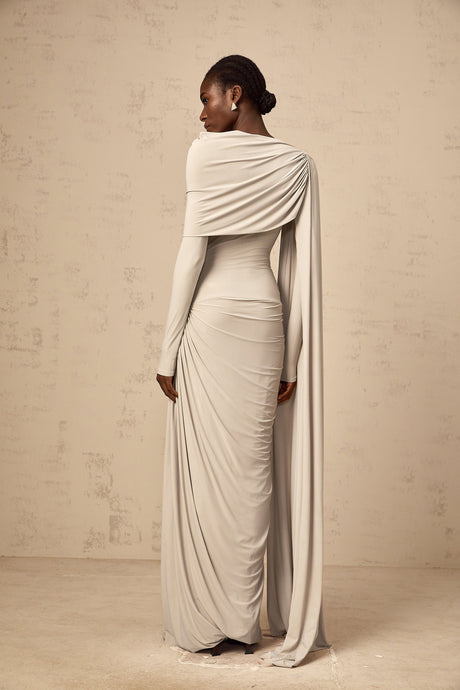 Aurohaya Gaëlle Neutrals Ribbon-design Draped Maxi Dress