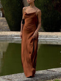 Sexy Elegant Satin Side High Slit Maxi Dress