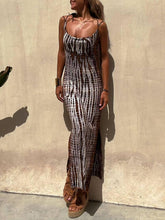 Aurohaya Halter Print Backless Midi dress Light Brown