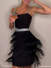 Aurohaya Date And Dinner Socialite Style Suspender Fringe Mini Dress Black