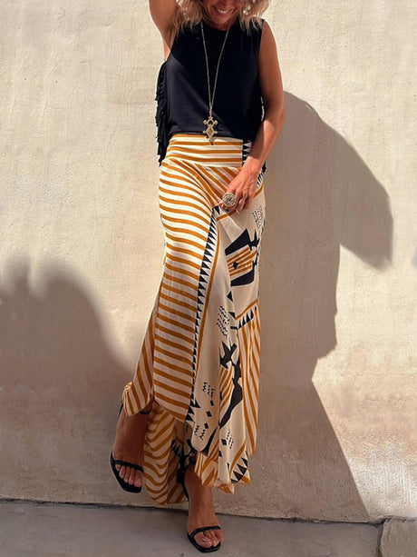 Aurohaya Geometric Print Elastic Waist Maxi Skirt