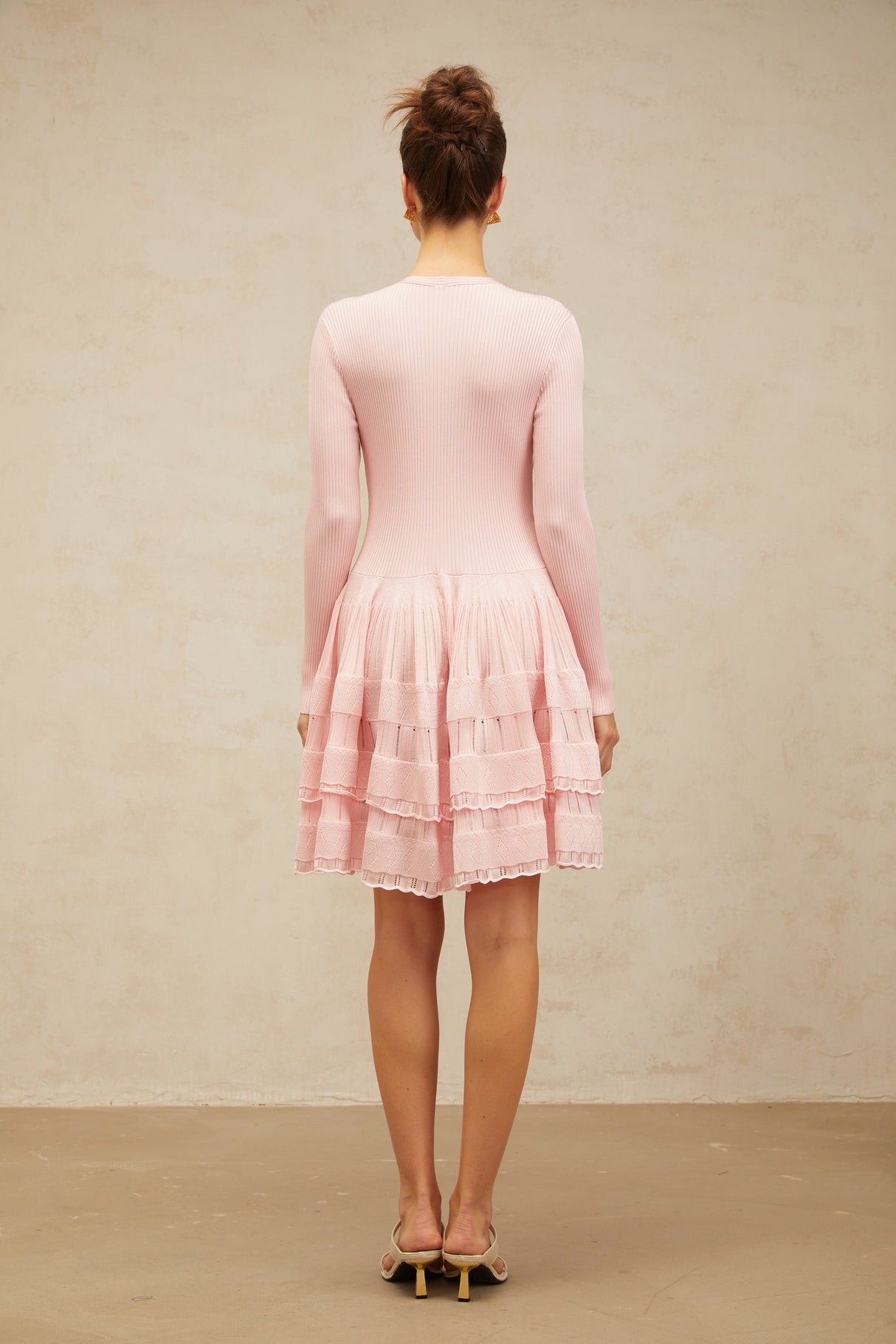 Aurohaya Mathilde pink keyhole-detail ribbed-knit mini dress