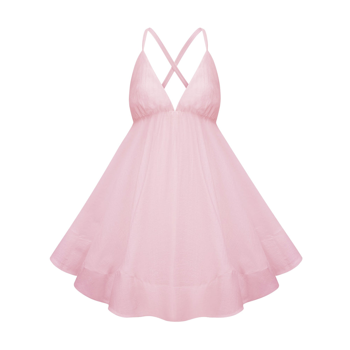 Aurohaya Quincie Pink Shirred Flounced Mini Dress