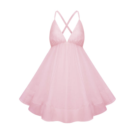 Aurohaya Quincie Pink Shirred Flounced Mini Dress