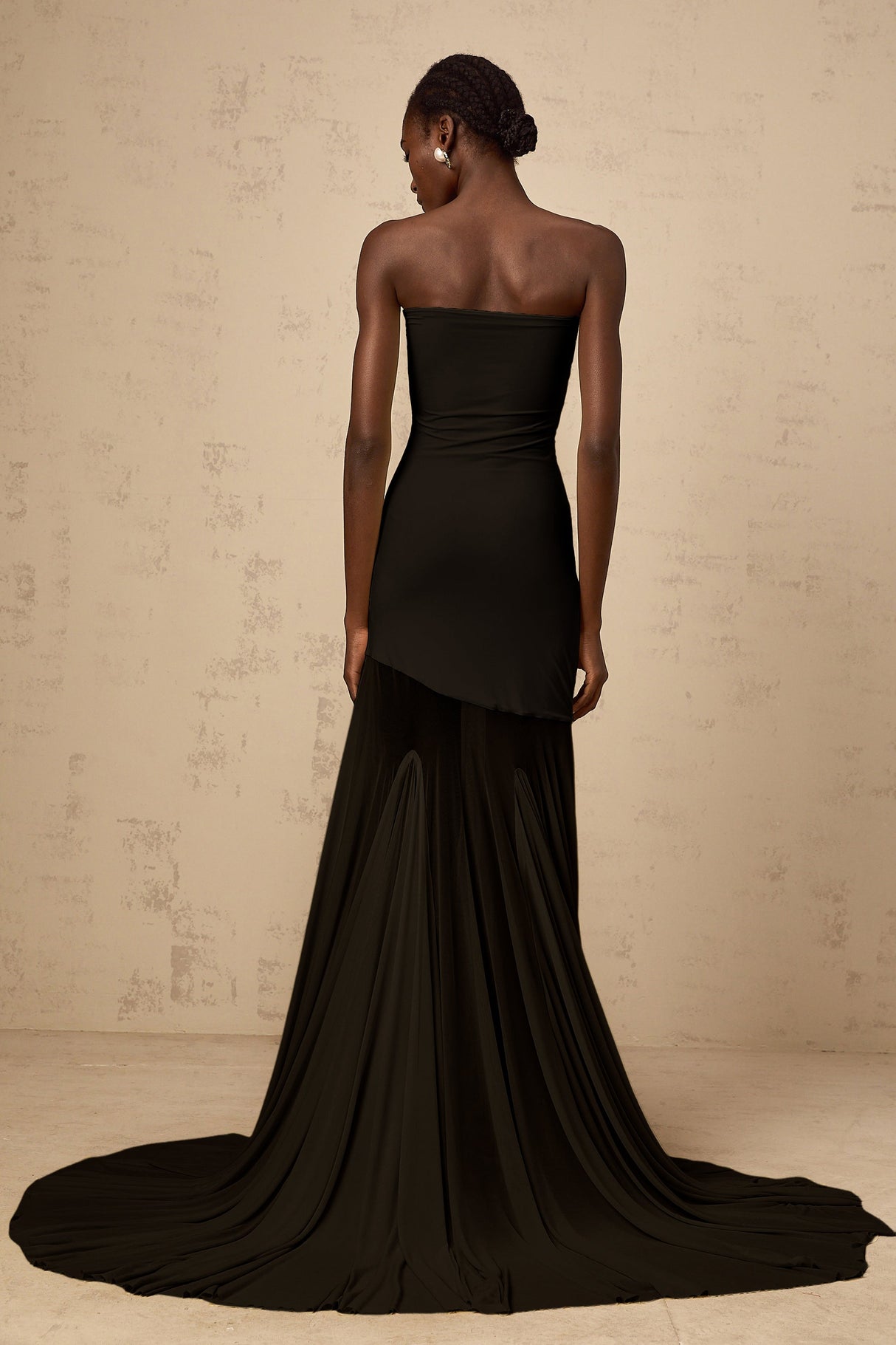 Aurohaya Josiane Black Off-shoulder Sheer Tulle Maxi Dress