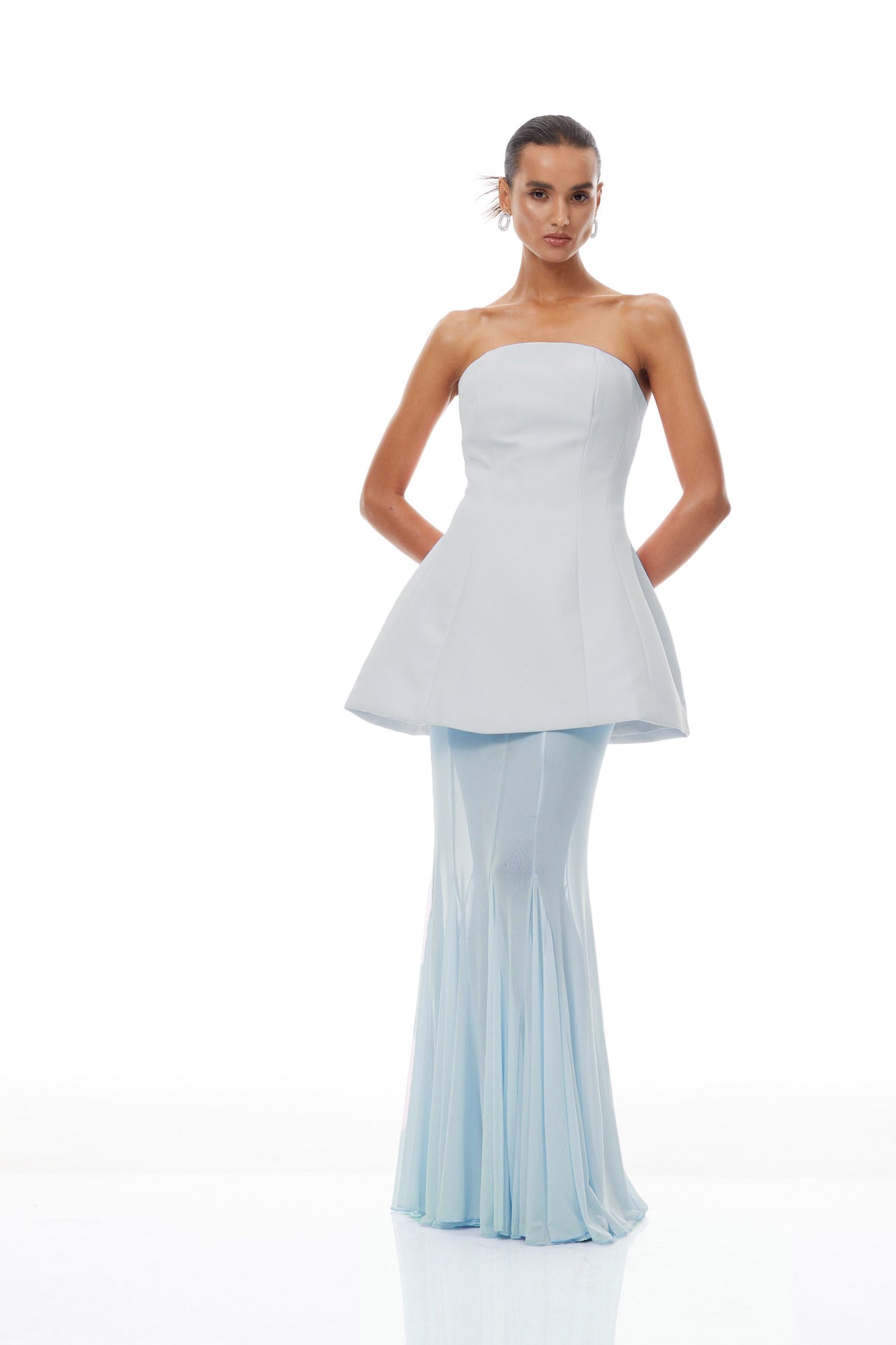 Aurohaya Mélanie Blue Corset Dress & Mesh Skirt Set