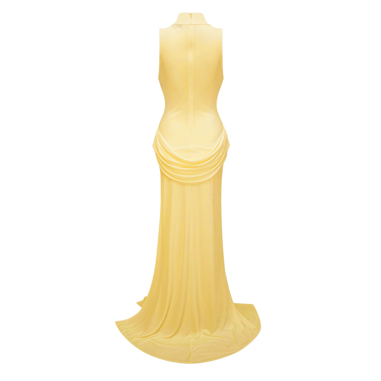 Aurohaya Mystérieuse Yellow Turtleneck Draped Maxi Dress