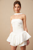Aurélie white halterneck ruffled mini dress