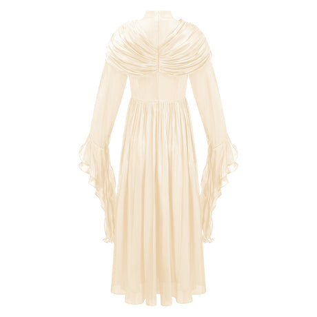 Aurohaya Danuta Neutral Ruched Pleated Maxi Dress