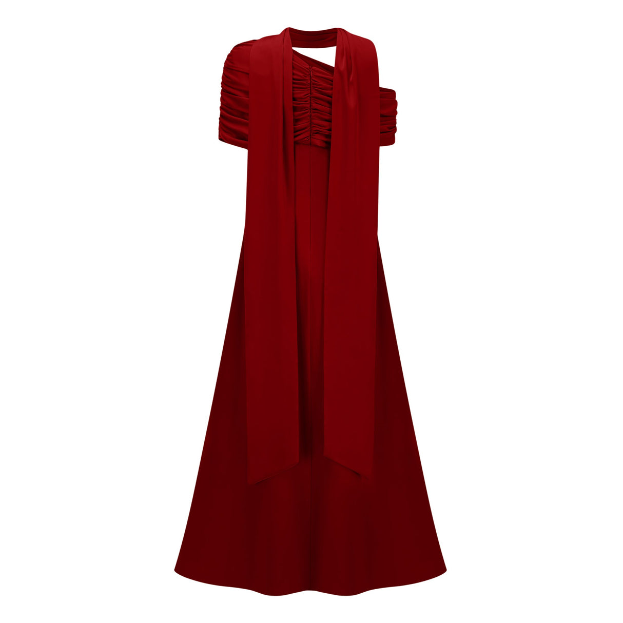 Aurohaya Benedetta Red One Shoulder Satin Maxi Dress