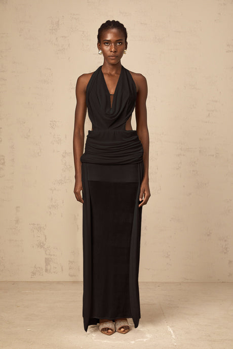 Aurohaya Déotille halterneck backless maxi dress in Black