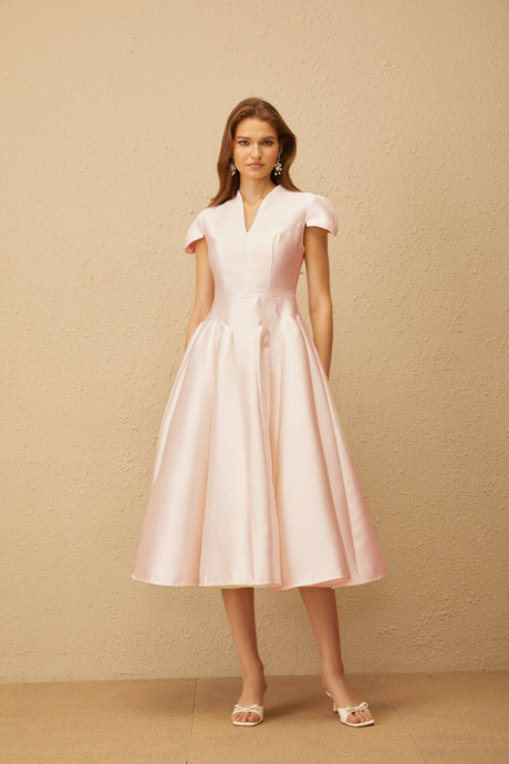 Aurohaya Aventin Pink Godet Design Midi Dress