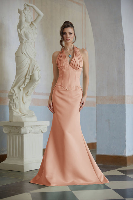 Aurohaya Aurélie Orange Halterneck Mermaid Maxi Dress