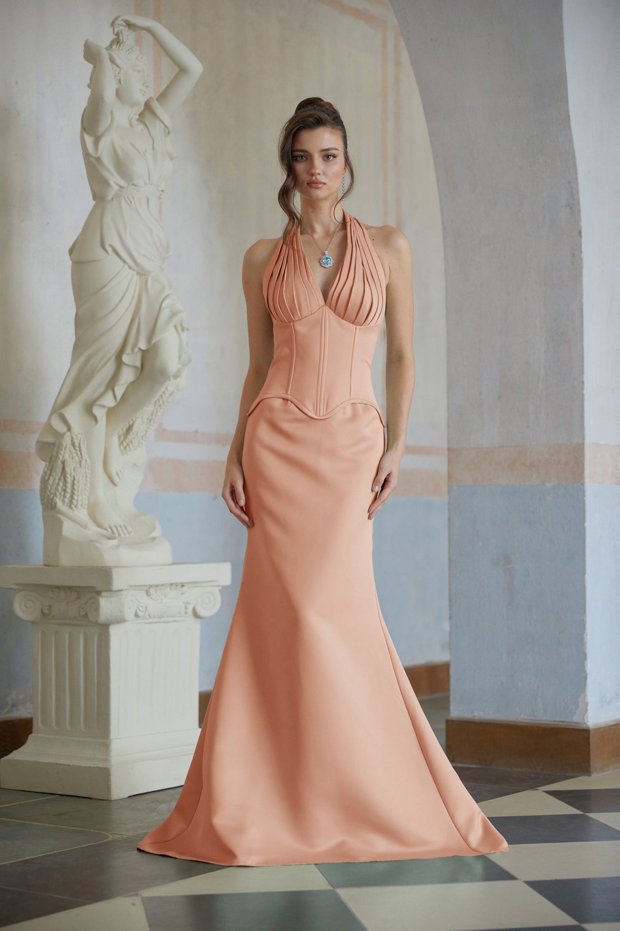 Aurohaya Aurélie Orange Halterneck Mermaid Maxi Dress