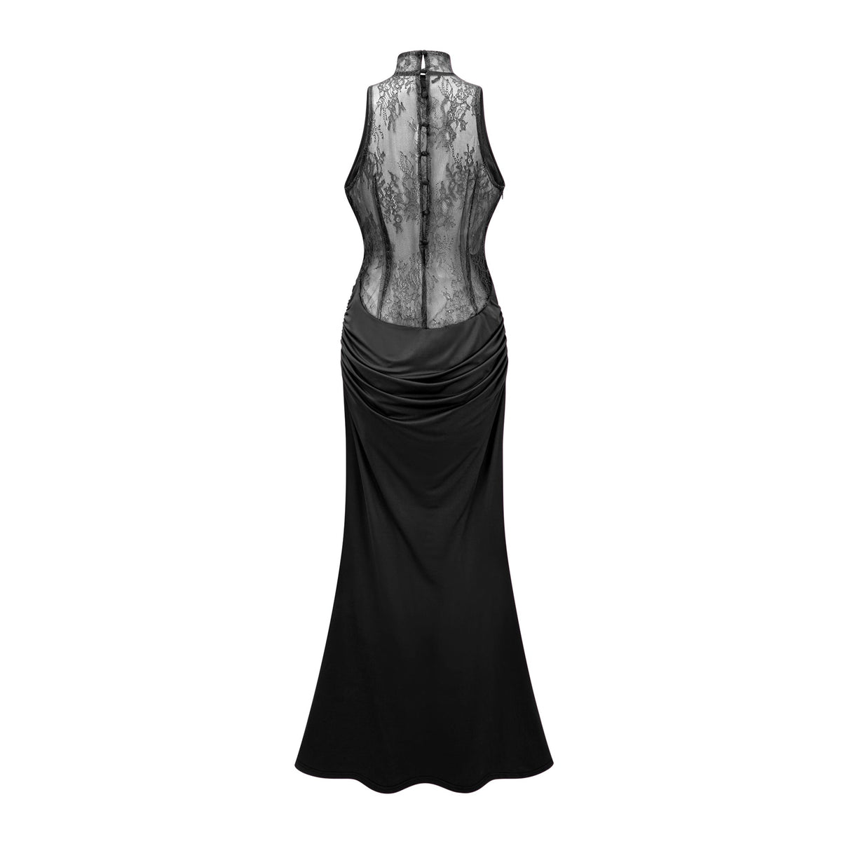 Aurohaya Borbála Black Lace Bodice Ruched Maxi Dress