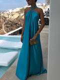 Aurohaya Summer Temperament Satin Halter Swing Gown Dresses