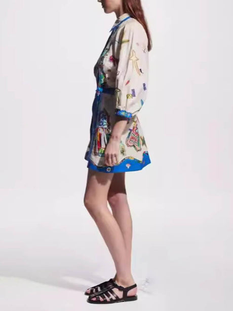 Aurohaya Temperament Peplum Printed Cardigan Dress