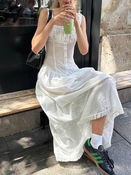 Aurohaya Square Neck Sleeveless Slim Fit Midi Dress