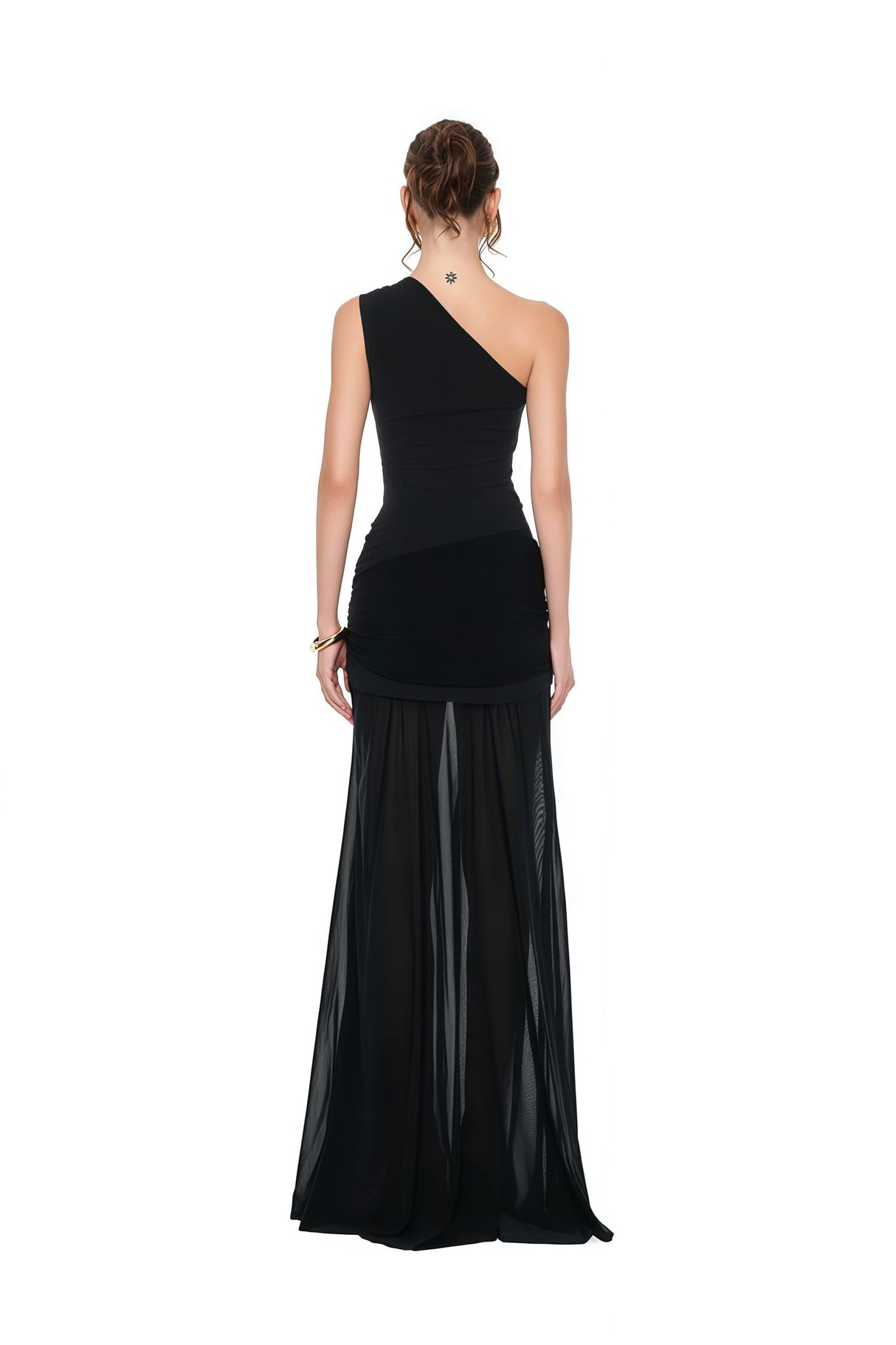 Aurohaya Tiziana Black One Shoulder Cut Out Maxi Dress