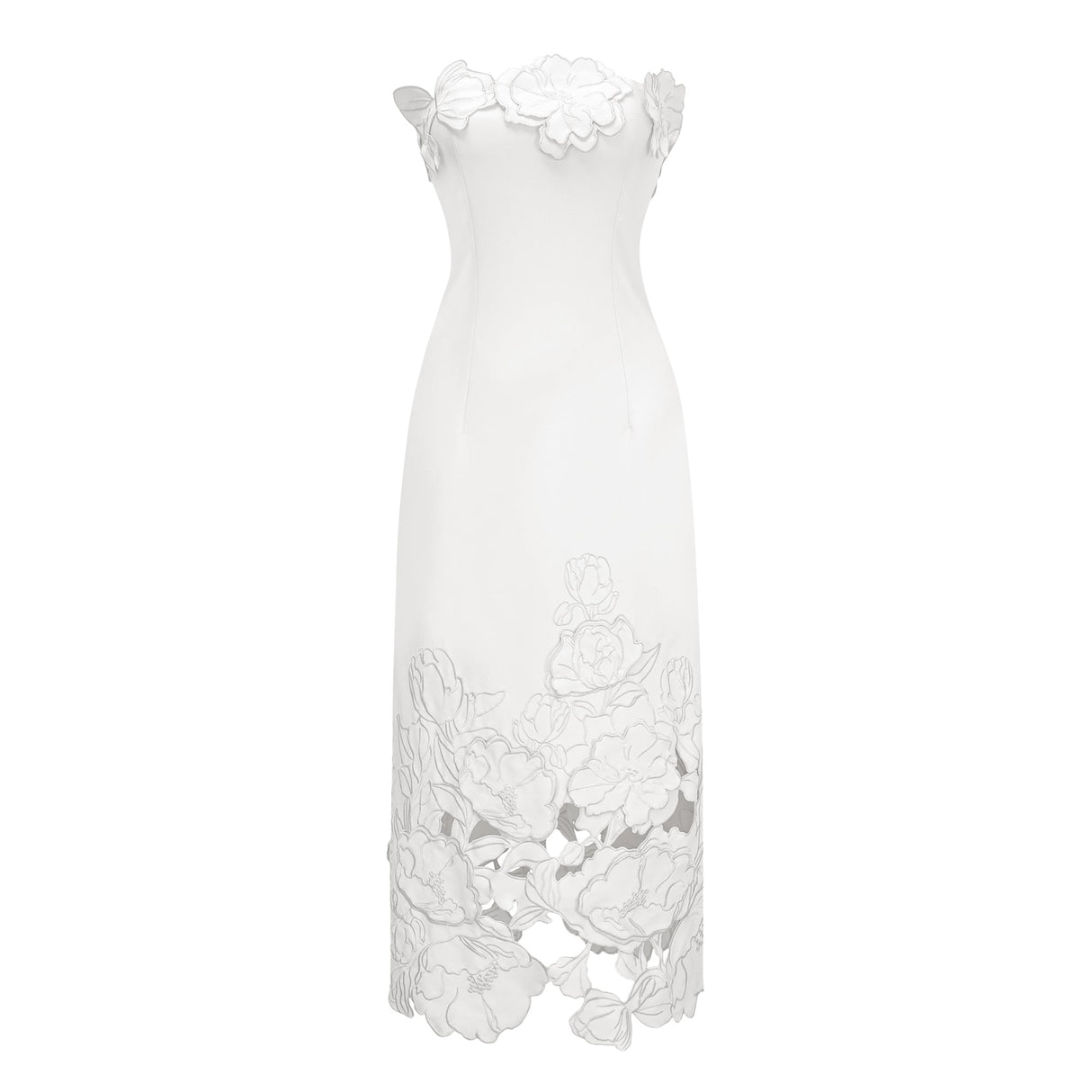 Aurohaya Inga White Strapless Floral Embroidered Maxi Dress