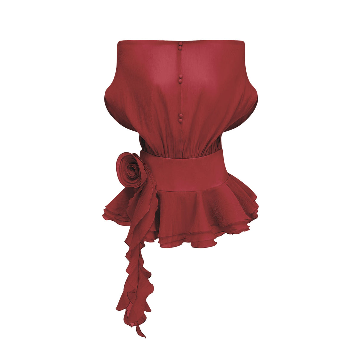 Aurohaya Amélie Red Floral Appliqué Flounced Mini Dress