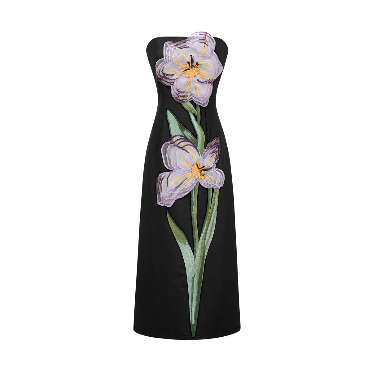 Aurohaya Irène Sequin Embroidered Off-Shoulder Midi Dress in Black