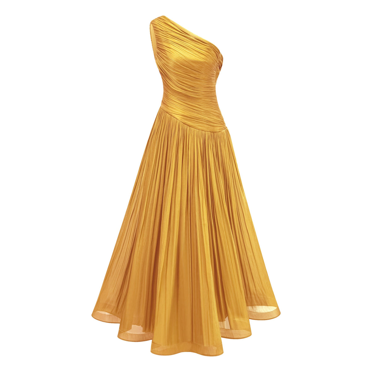 Aurohaya Emerald Gold One Shoulder Ruched Maxi Dress