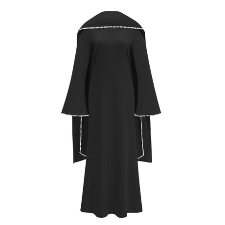 Aurohaya Piroska Black Pearl Trim Shawl Detail Maxi Dress
