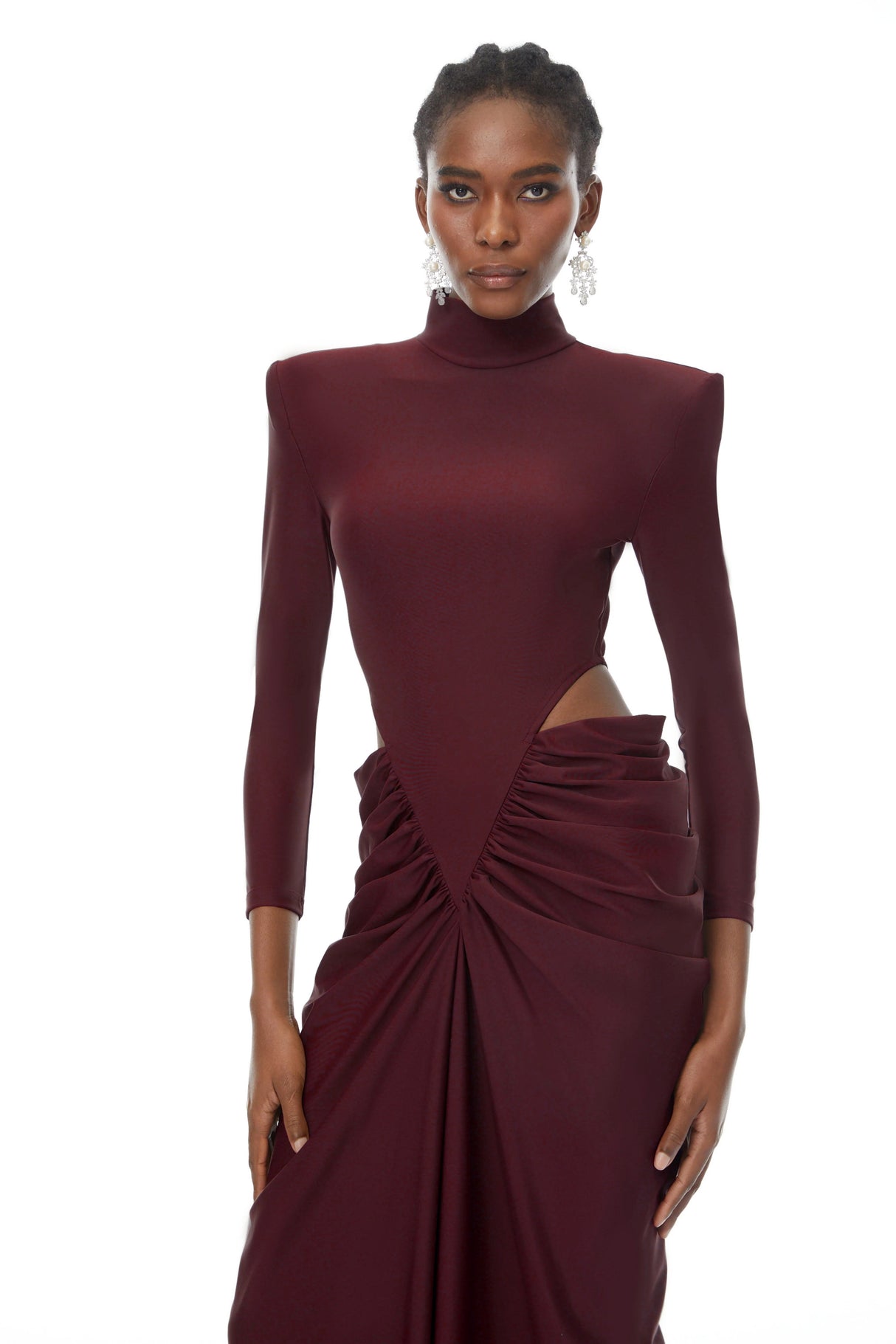 Aurohaya Arlene Red Cut Out Ruched Maxi Dress