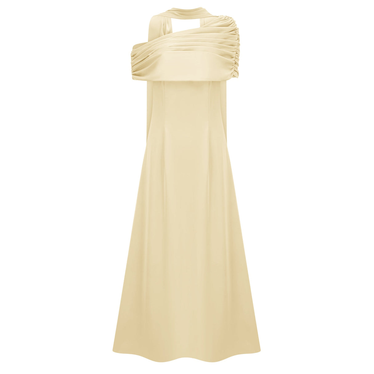 Aurohaya Benedetta Yellow One Shoulder Satin Maxi Dress