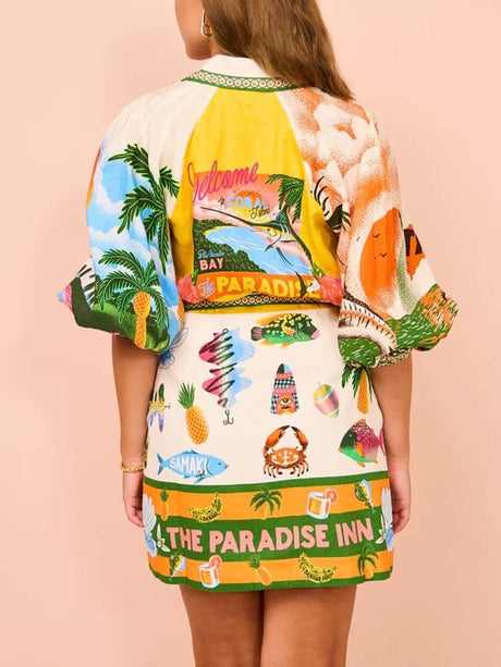 Aurohaya Casual Unique Printed Shirt Cardigan Dress