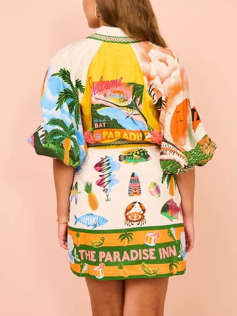 Aurohaya Casual Unique Printed Shirt Cardigan Dress
