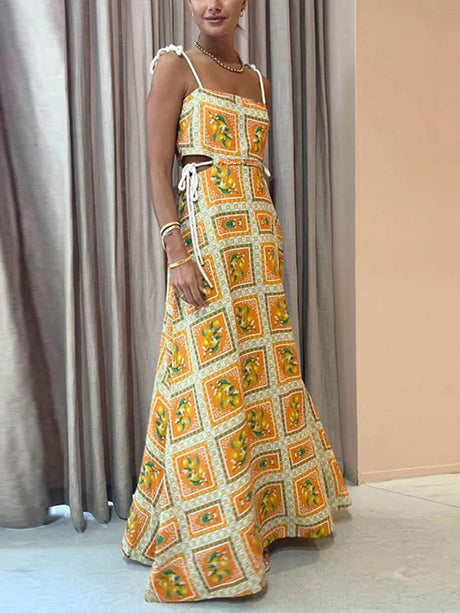 Aurohaya Unique Lemon Print Strappy Dress