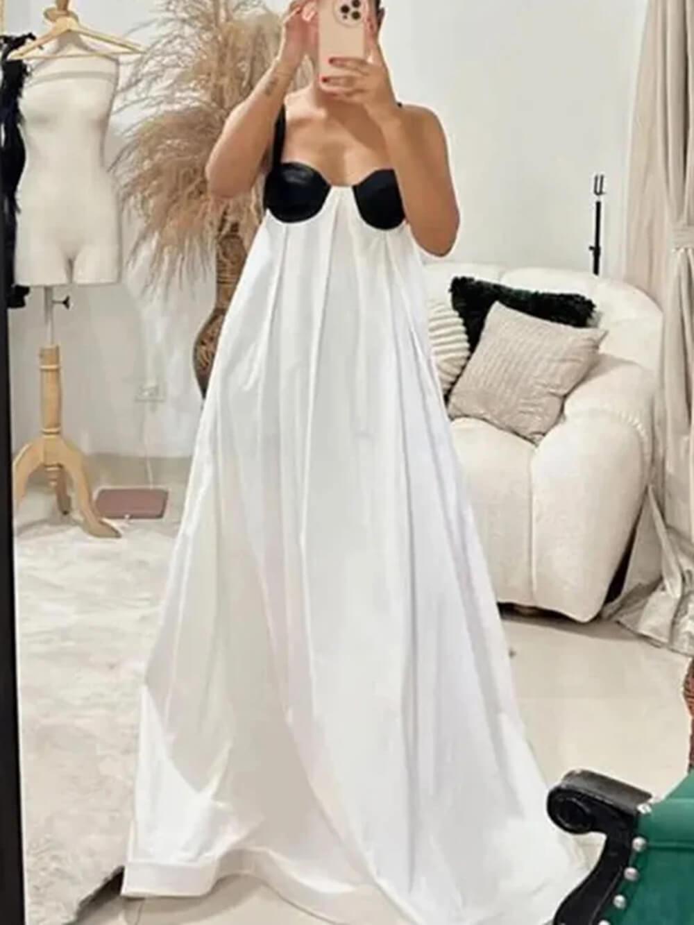 Aurohaya Exquisite Summer Sleeveless Backless Lace Up Maxi Dress White